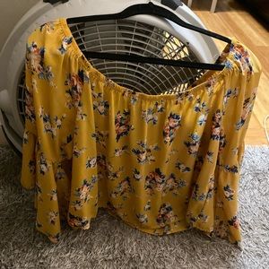 yellow floral off the shoulder shirt